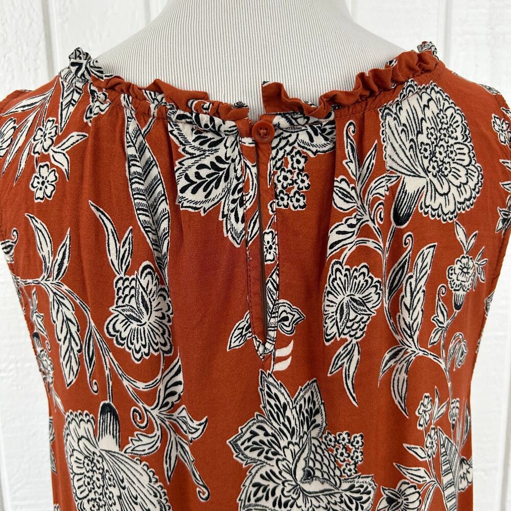 BeachLunchLounge Brown Floral Midi Dress Boho Ruffle Hem Sleeveless Large - Picture 8 of 9